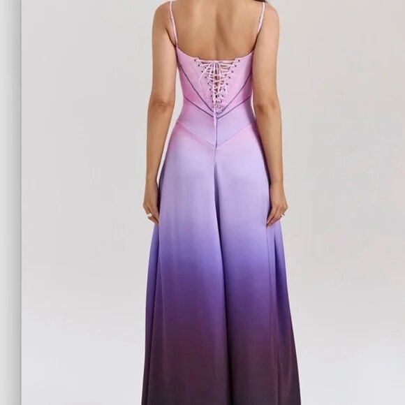 HOUSE OF CB 'Anabella' Ombre Print Lace Up Maxi Dress XS NWOT - Picture 2 of 9